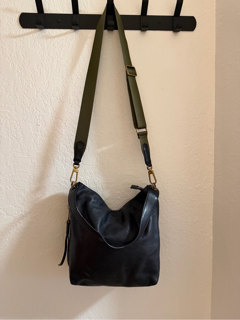 Fossil Black Genuine Leather Hobo Shoulder Crossbody Bag - Picture 6 of 6